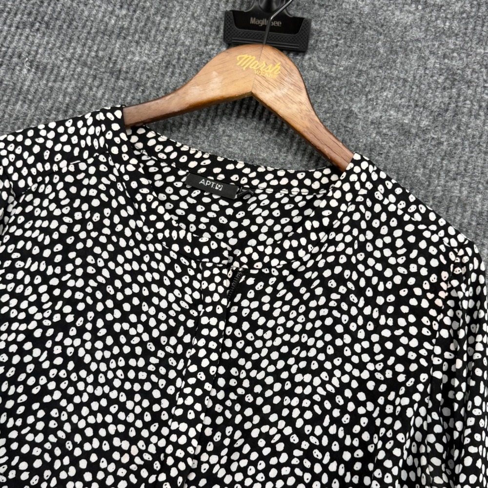 Apt. 9 Blouse Women 1X Black Good Polka Dot Zip Neck Long Sleeve Top